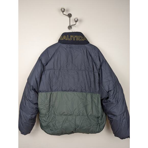 Vintage Nautica Reversible Down Puffer Jacket XXL Blue and Green - Picture 1 of 14